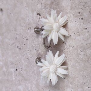 Vintage Carved Celluloid Flower Earrings